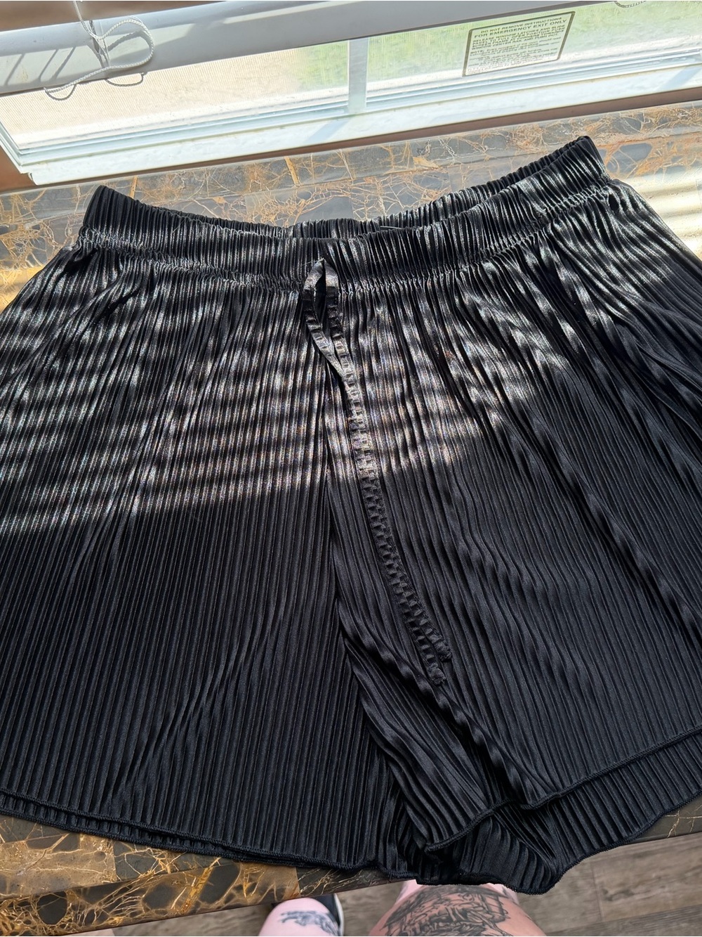 Women’s Black Pleated Lounge Shorts